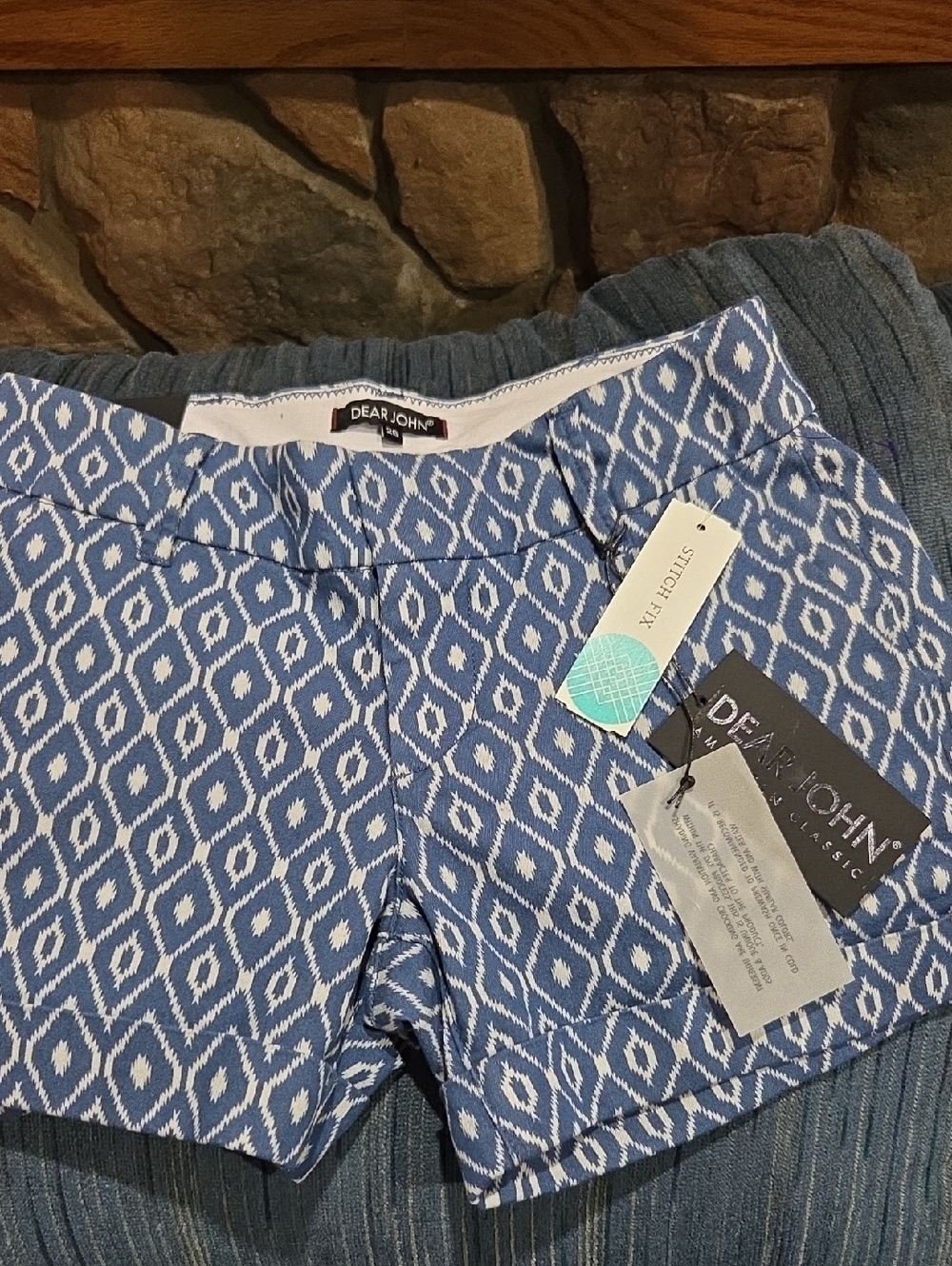 New Dear John Blue and White Ikat-Style Shorts 26in